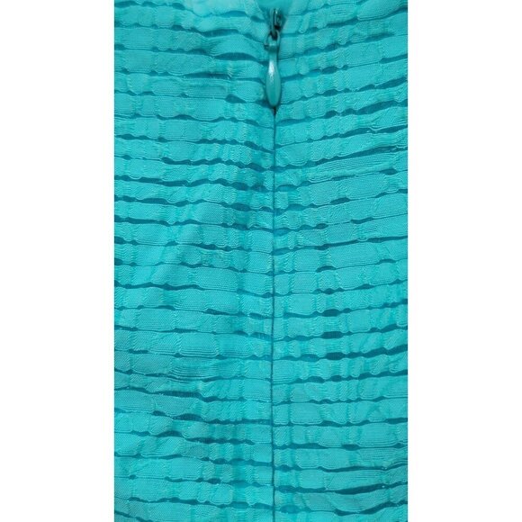 NIne West Sleeveless Aqua Textured Fit & Flare Dress With Pleated Detail - 14 - Picture 4 of 11